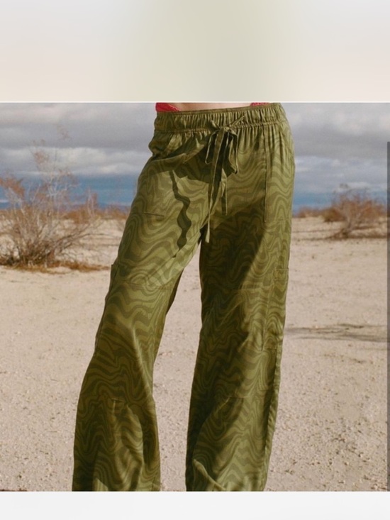 Urban Outfitters Pants - Urban Outfitters Olive Green Swirl-Print Wide Leg Pants